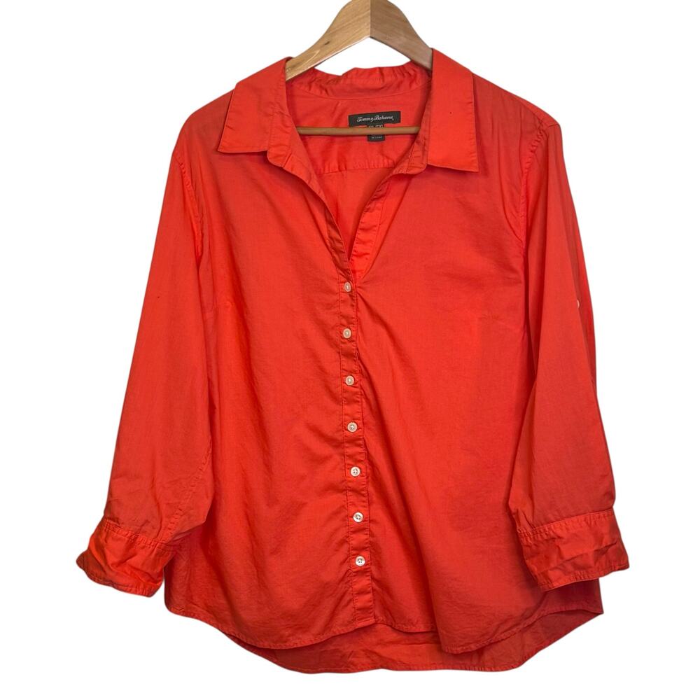 Tommy Bahama Plus Size XXL Coral 100% Cotton Button Up V Neckline Blouse